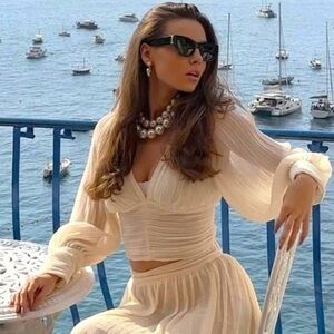 Zara Pleated Balloon Sleeve Blouse